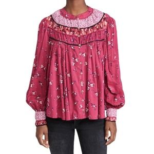 Free People Paloma printed blouse in berry combo size small